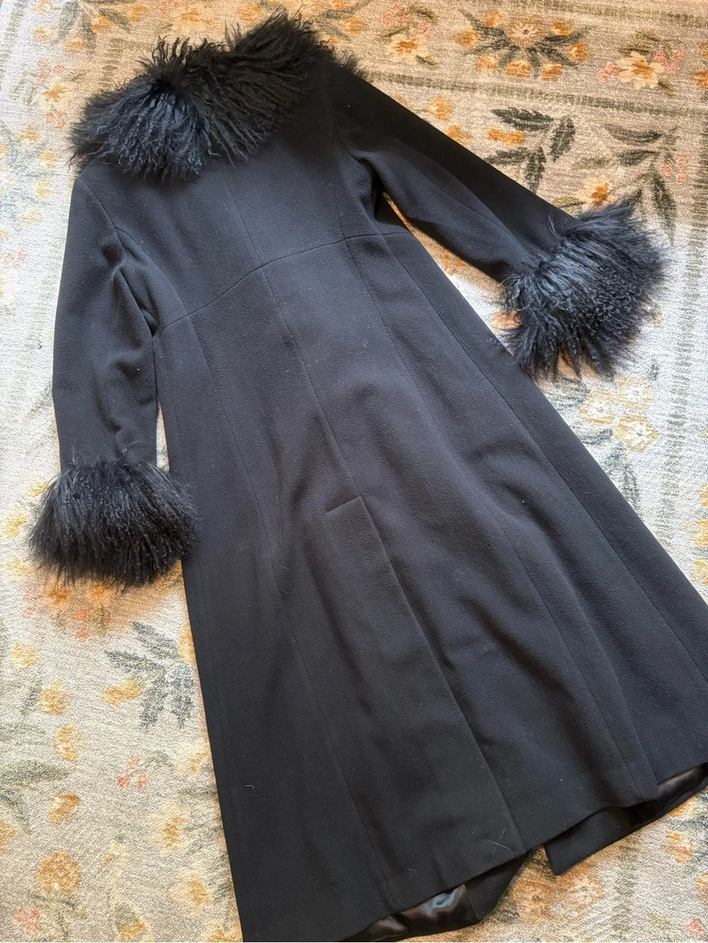 Marvin Richards genuine wool & Mongolian fur trim coat Vintage 10